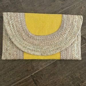 NWOT handmade straw and yellow envelope clutch purse